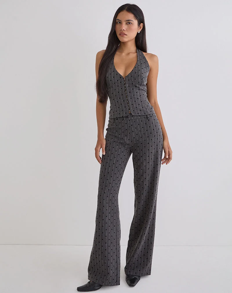 Pantalon Tatina gris anthracite à rayures polka