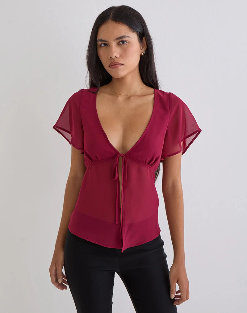 Blouse Kota en mousseline bordeaux