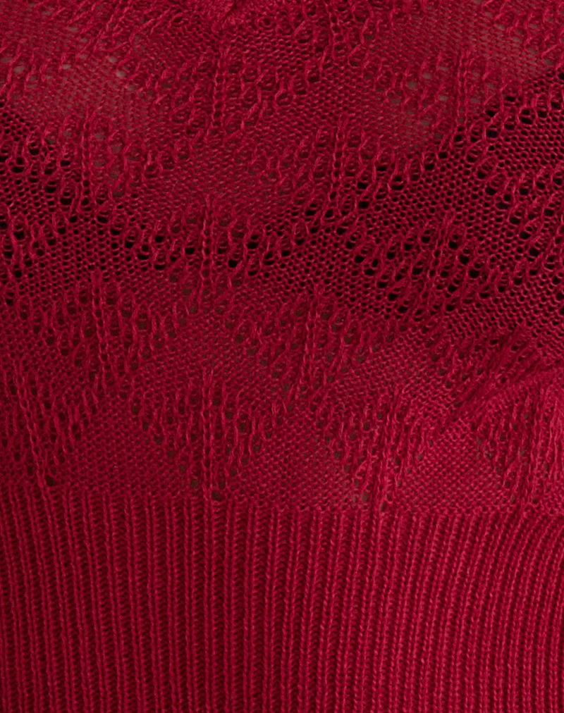 Haut Yura en maille pointelle rouge foncé