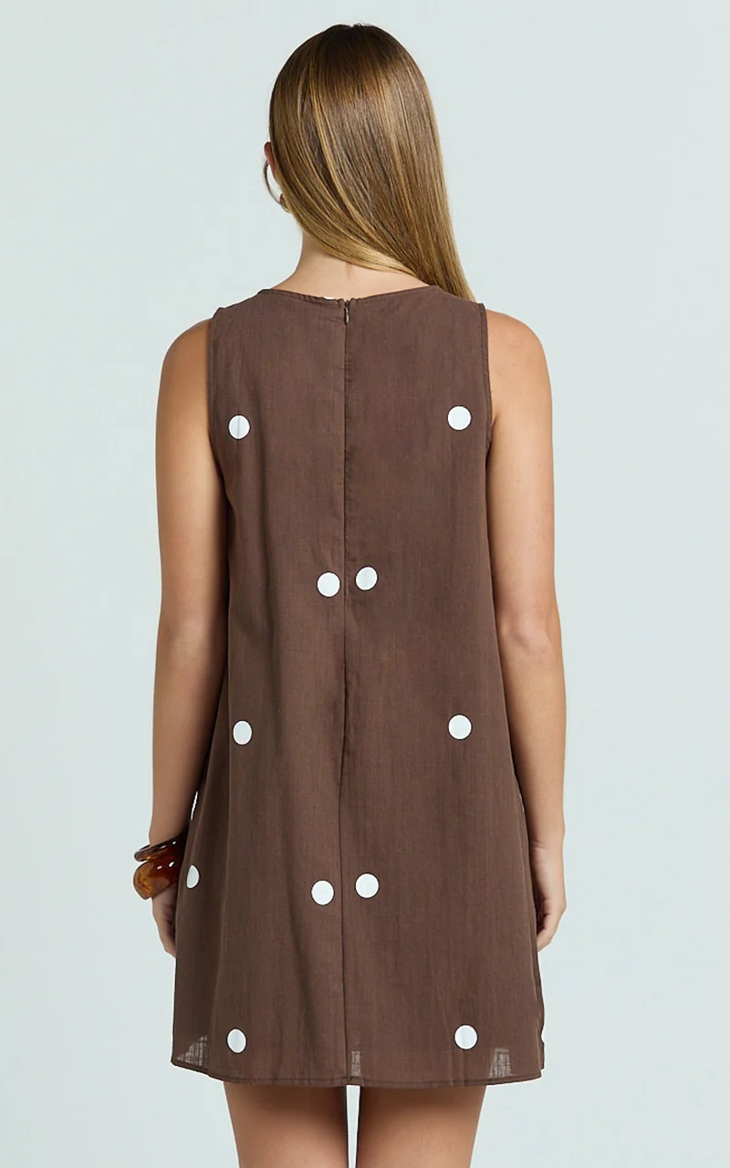Kate Mini Dress - Shift Dress in Chocolate Polka Dot