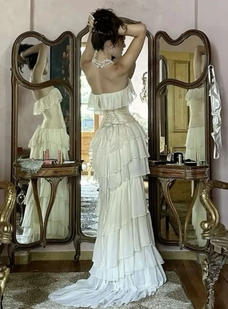 Robe de bal longue bustier en mousseline de soie pour femme
