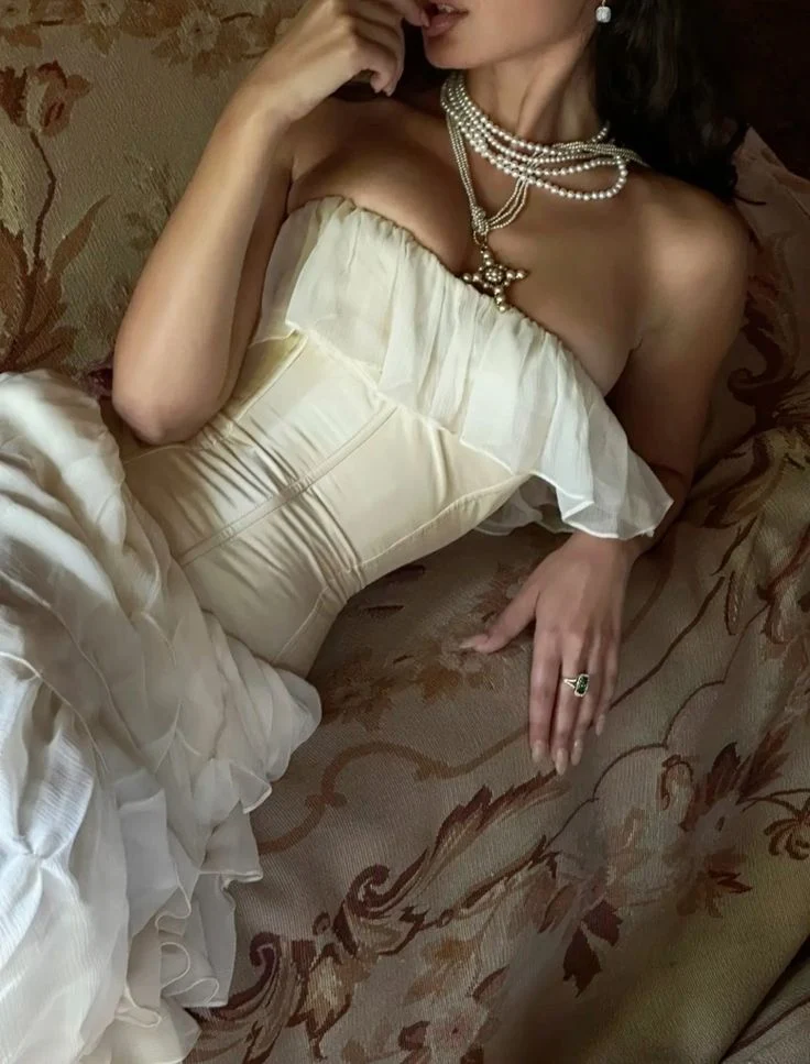 Robe de bal longue bustier en mousseline de soie pour femme