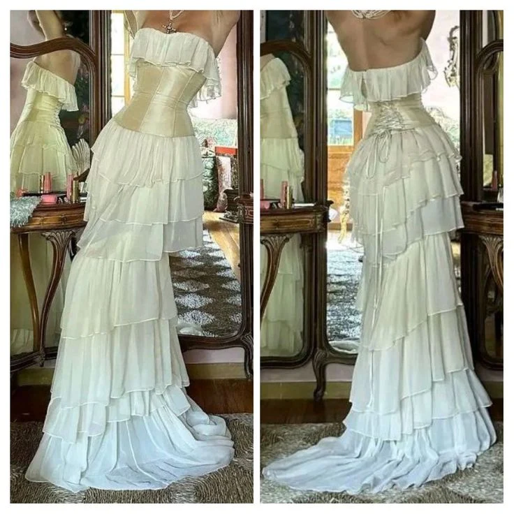 Robe de bal longue bustier en mousseline de soie pour femme