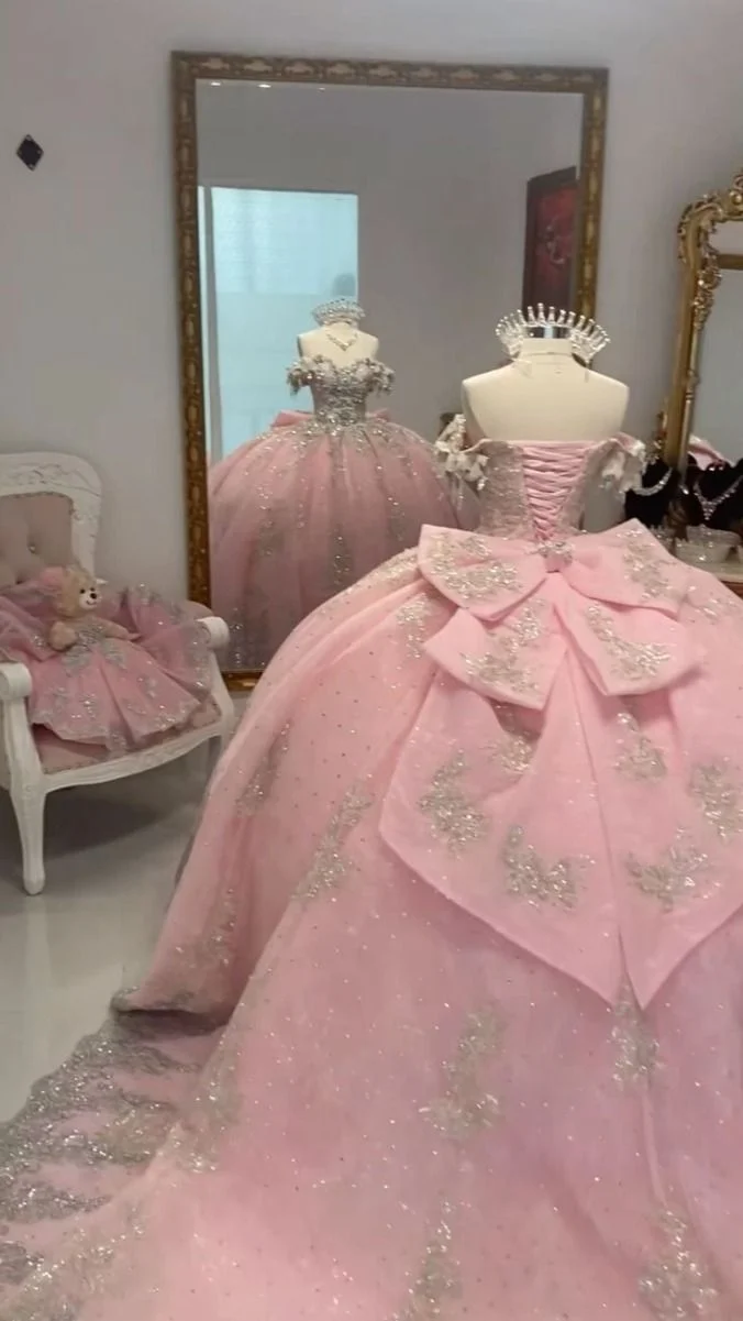 Robe de princesse rose coupe A pour Quinceanera, robe de bal, robe Sweet 16