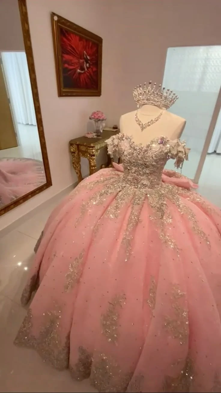 Robe de princesse rose coupe A pour Quinceanera, robe de bal, robe Sweet 16