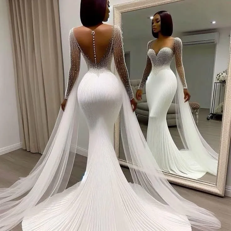Élégantes robes de mariée sirène blanches longues pour mariées princesses