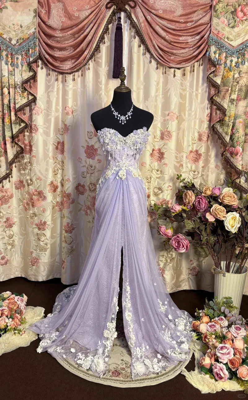 Robe de soirée longue bustier lilas
