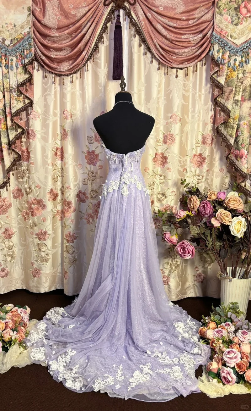 Robe de soirée longue bustier lilas