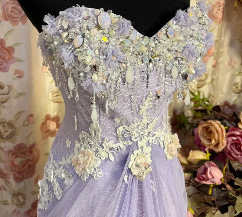 Robe de soirée longue bustier lilas