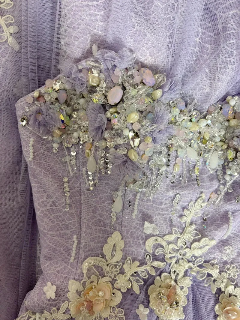 Robe de soirée longue bustier lilas