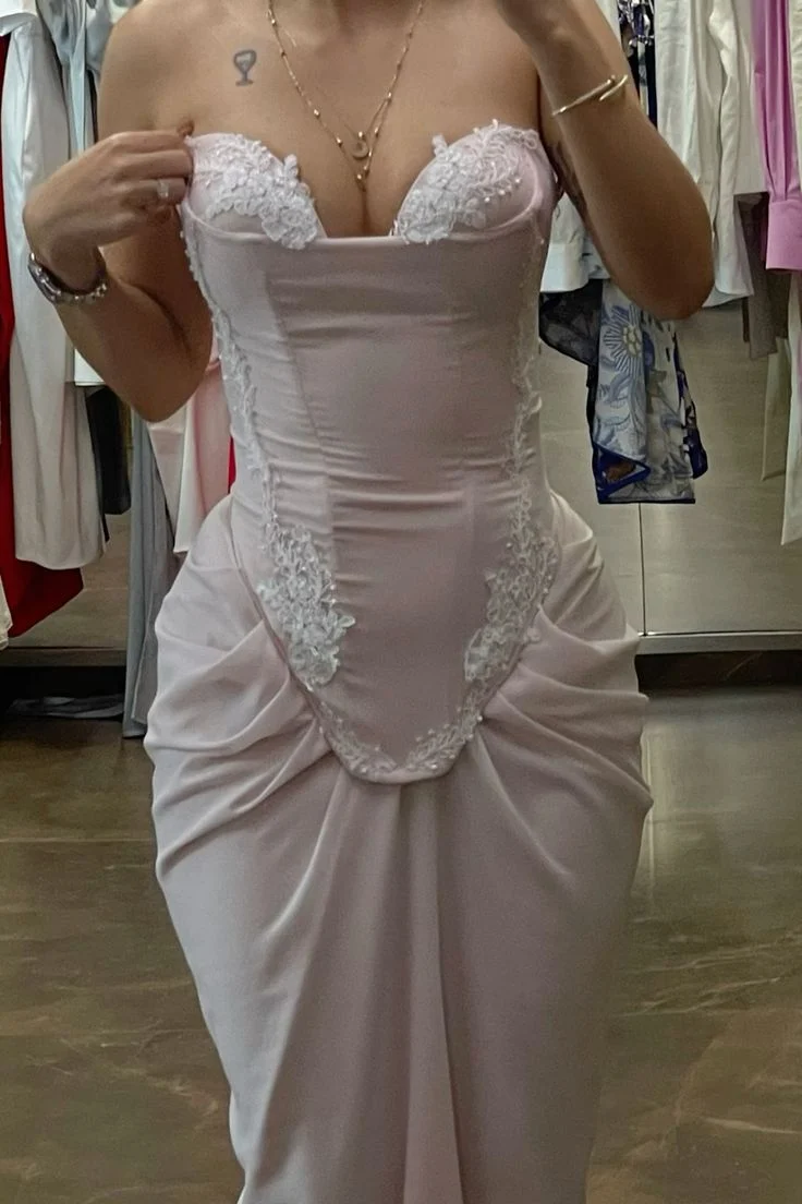 Robe de soirée élégante rose sans bretelles