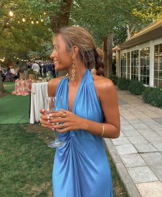 Robe de bal simple bleue, robe de soirée, robe de demoiselle d'honneur