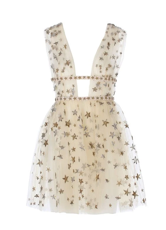 Robe courte de soirée simple en tulle coupe trapèze