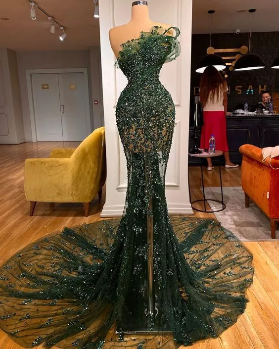 Superbe robe de soirée sirène verte pour femmes