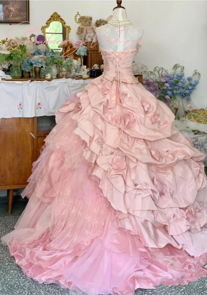 Robe de bal princesse rose coupe A