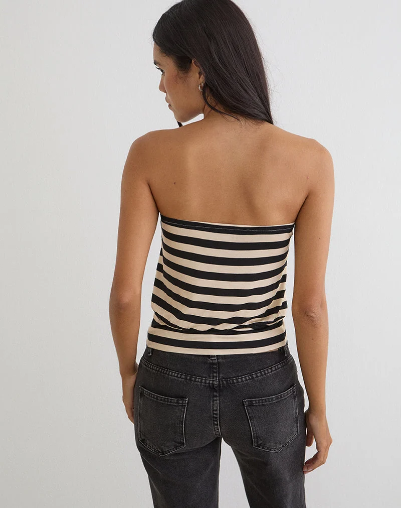 Haut bandeau Leocadia en cupro rayé noir et ivoire