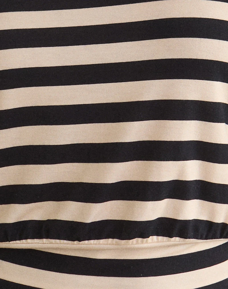 Haut bandeau Leocadia en cupro rayé noir et ivoire