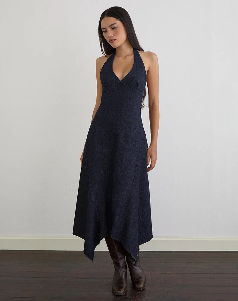 Robe midi Comari en chambray indigo