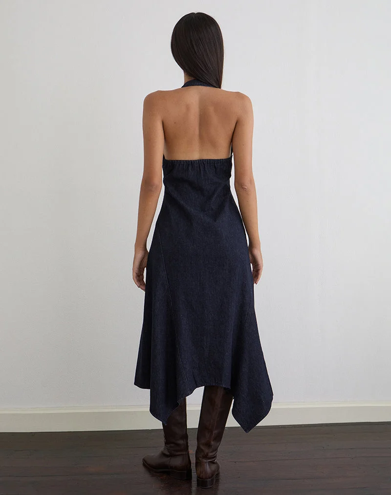 Robe midi Comari en chambray indigo