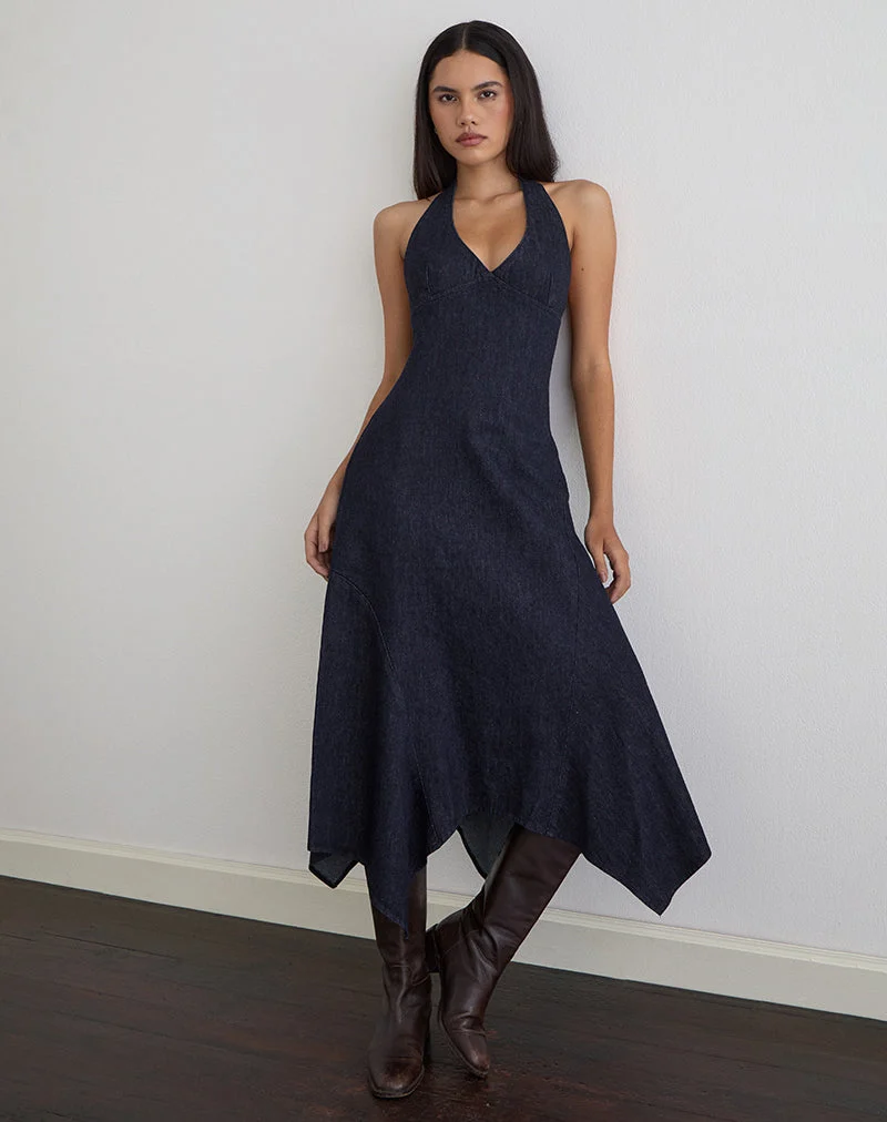 Robe midi Comari en chambray indigo