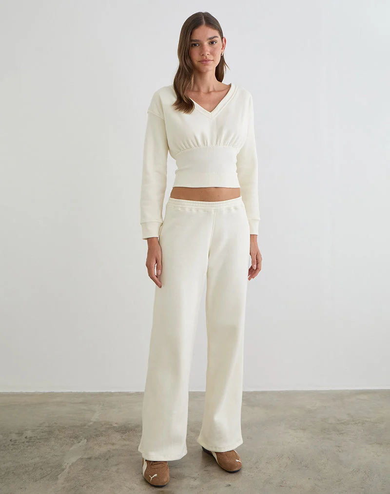 Pantalon de jogging ample Cille en molleton blanc hivernal