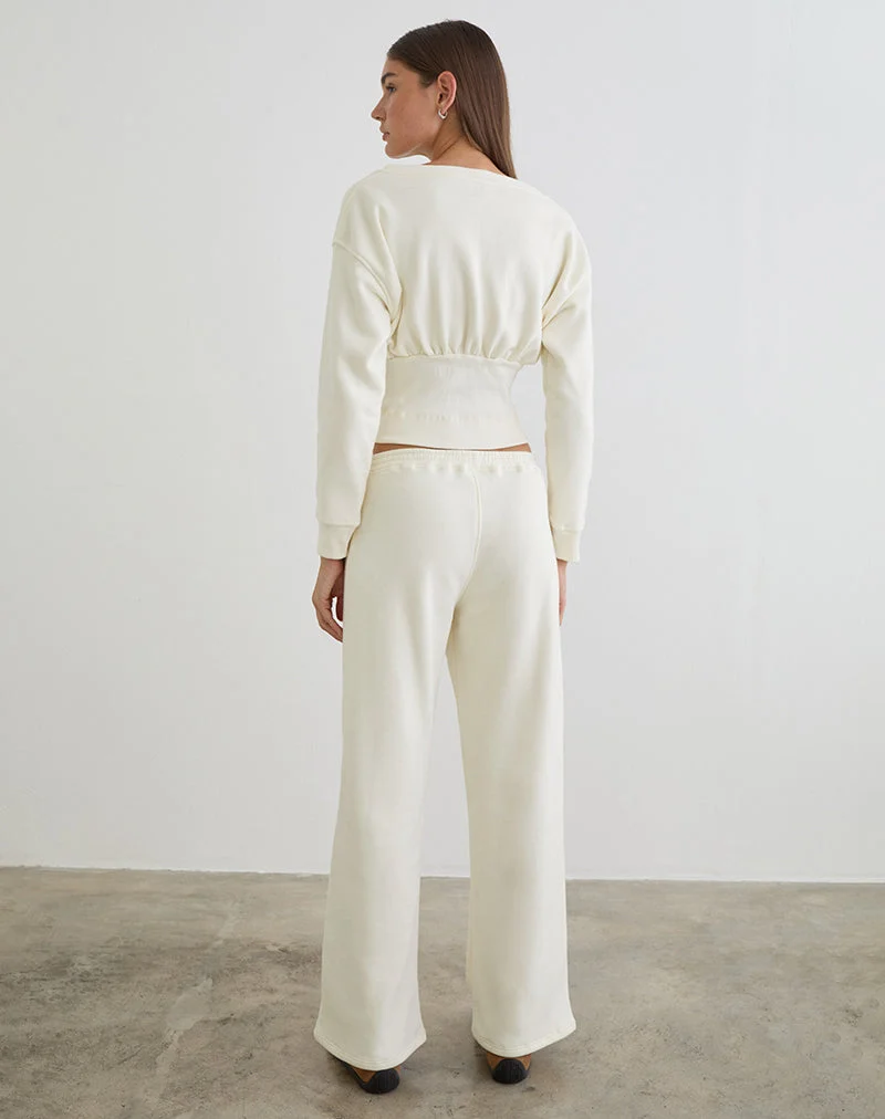 Pantalon de jogging ample Cille en molleton blanc hivernal