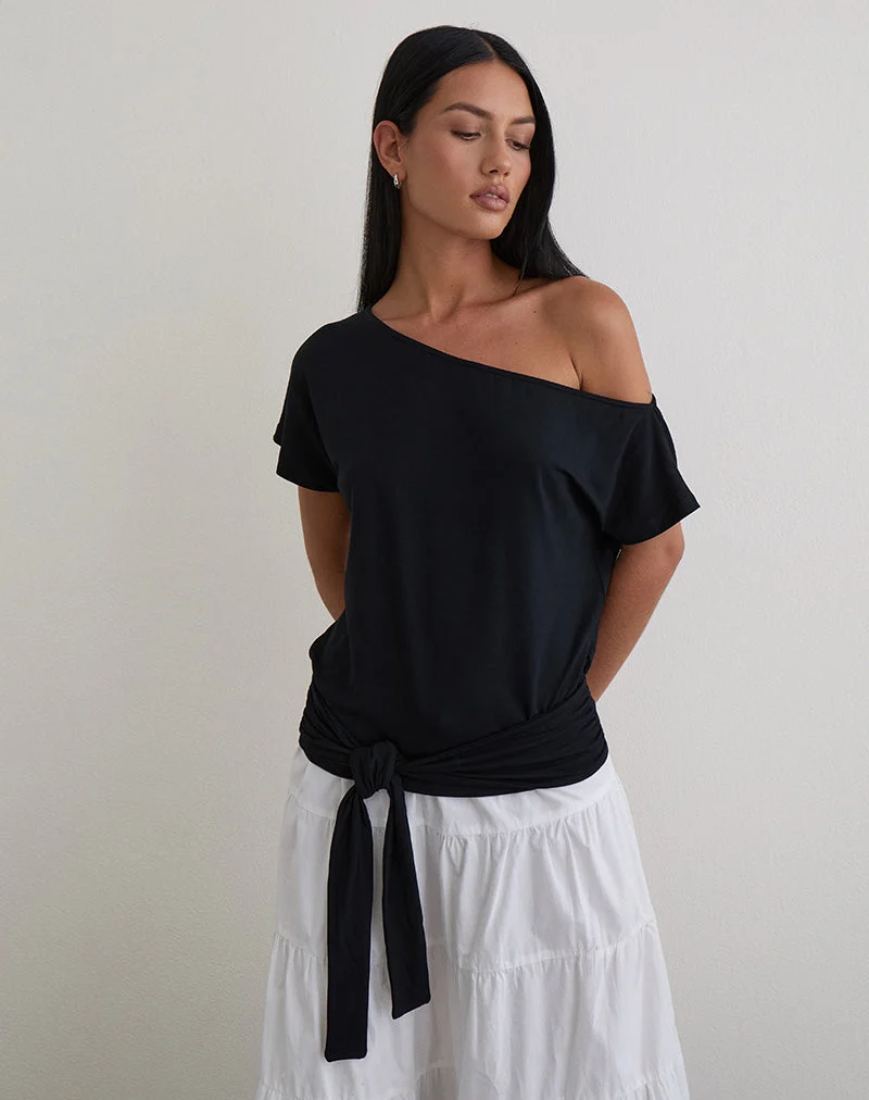 Haut à taille nouée Lola en jersey de rayonne noir