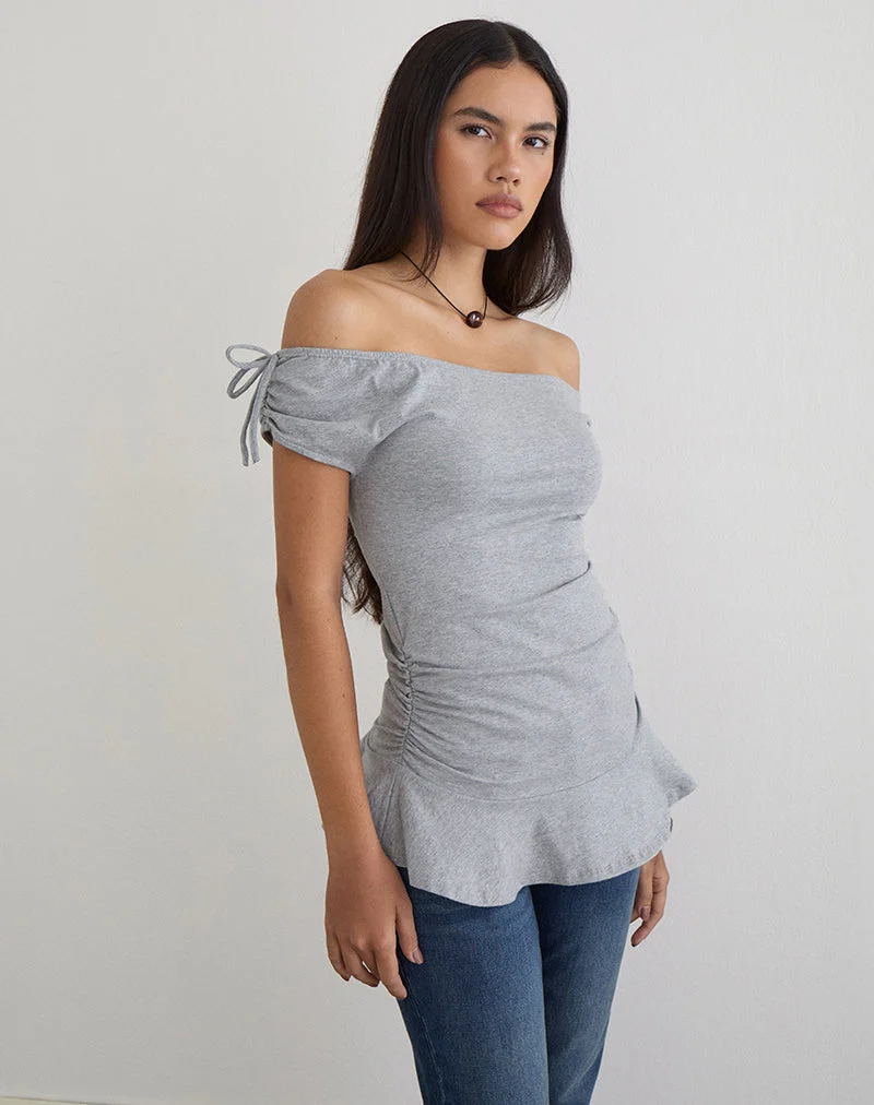 Haut à volants Kanao Bardot gris chiné