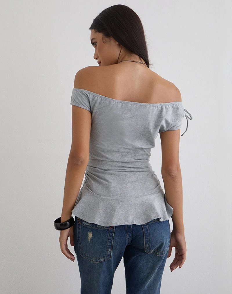 Haut à volants Kanao Bardot gris chiné