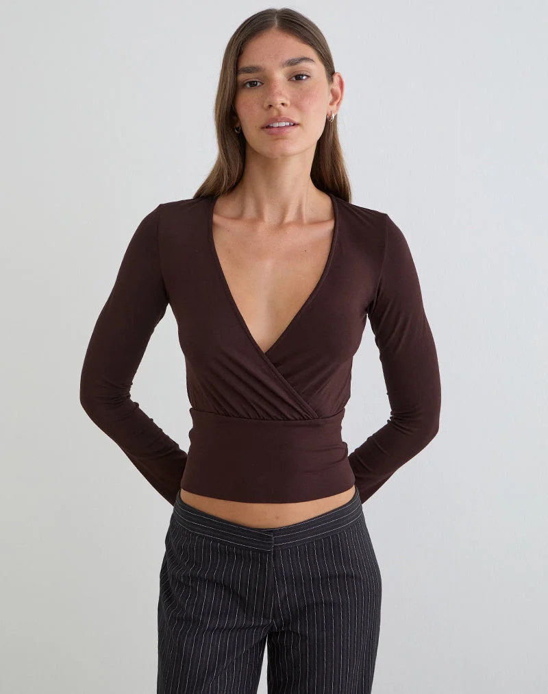 Haut à manches longues Sheon en jersey de rayonne chocolat amer