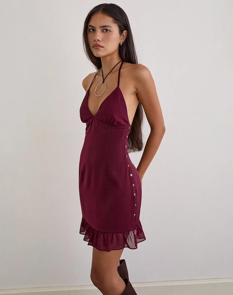 Mini-robe Rosali en mousseline de satin bordeaux
