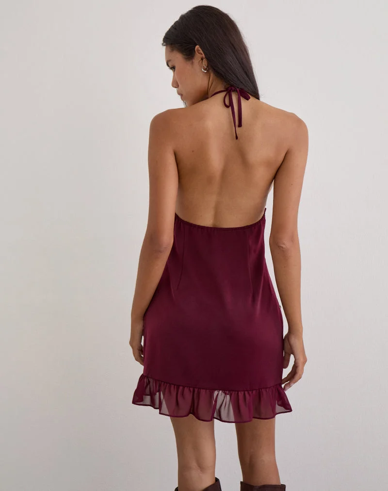 Mini-robe Rosali en mousseline de satin bordeaux