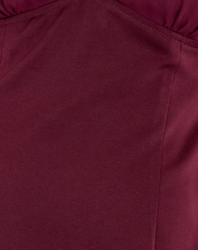 Mini-robe Rosali en mousseline de satin bordeaux