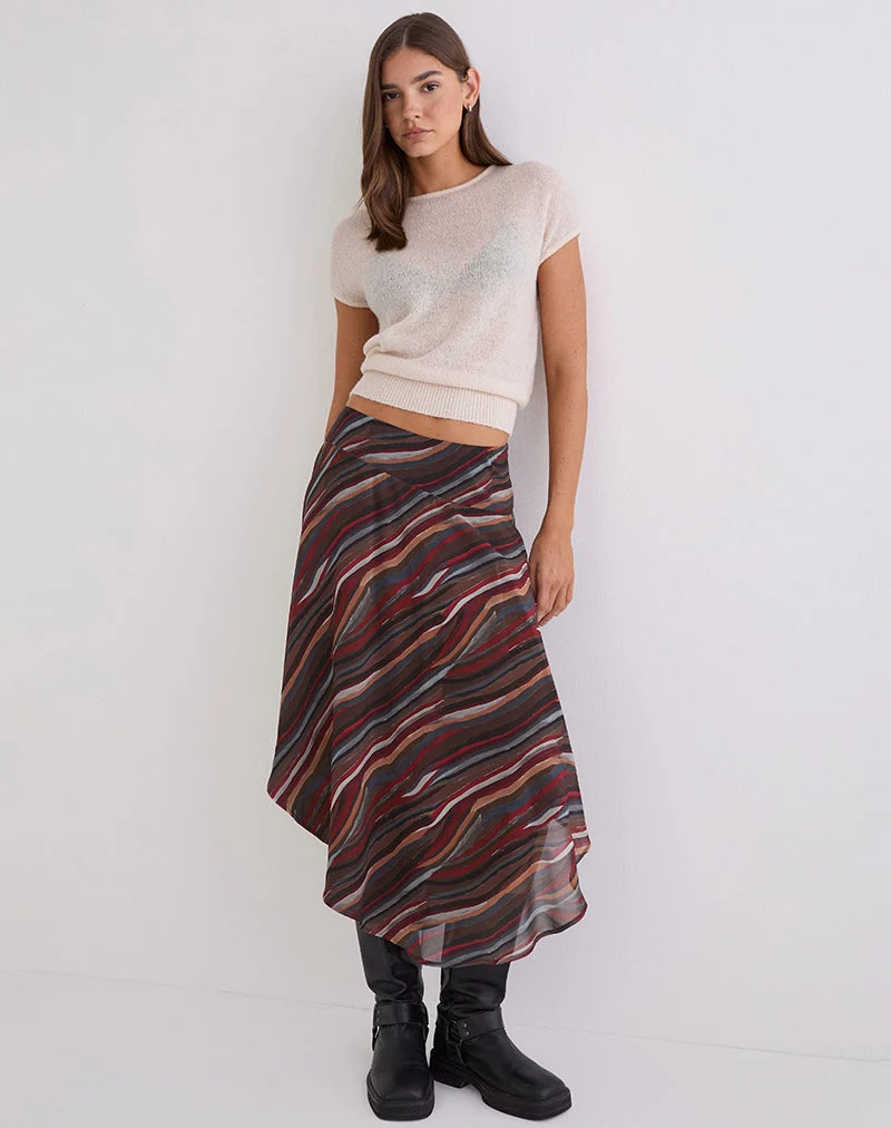 Jupe midi Diona en mousseline à rayures ombrées style années 70