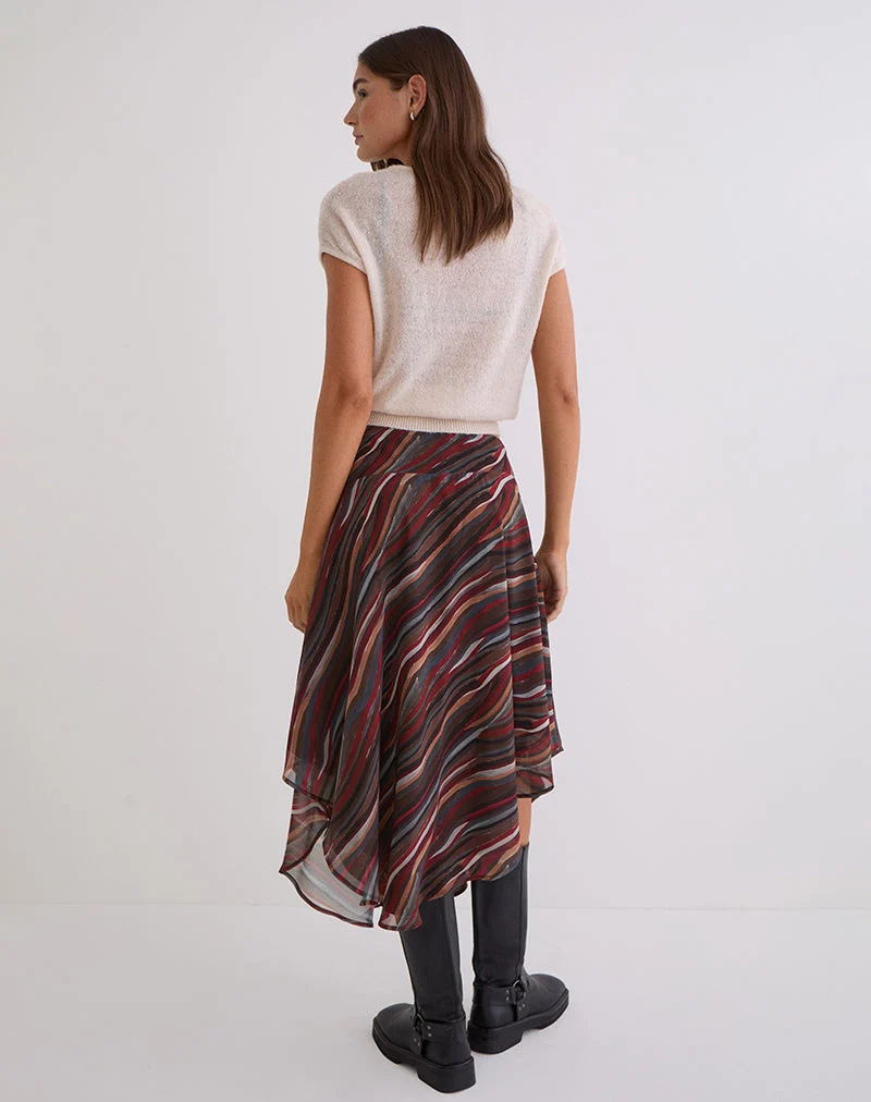 Jupe midi Diona en mousseline à rayures ombrées style années 70