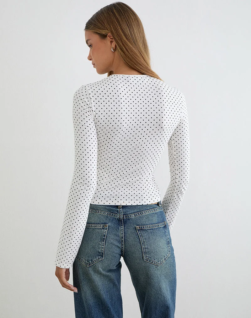 Haut Delano blanc avec imprimé micro pois noirs