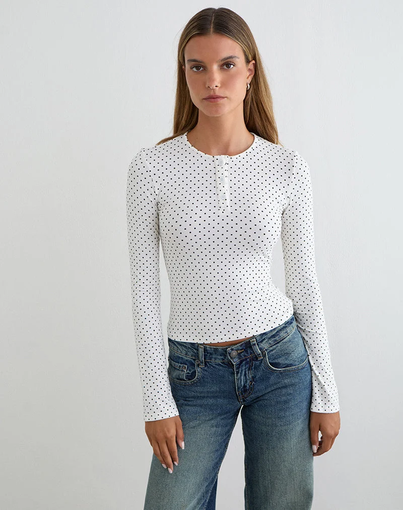 Haut Delano blanc avec imprimé micro pois noirs