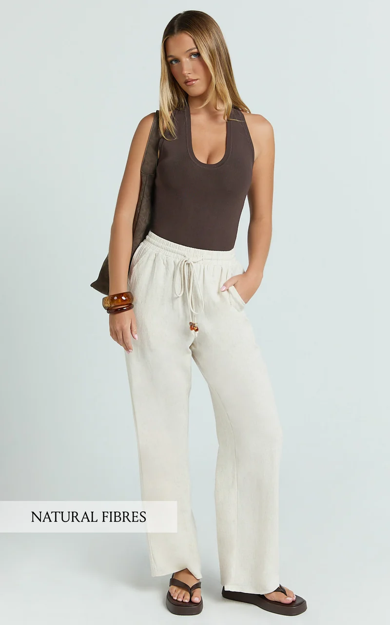 Marina Pants - Mid Waisted Relaxed Elastic Waist Pants in Natural