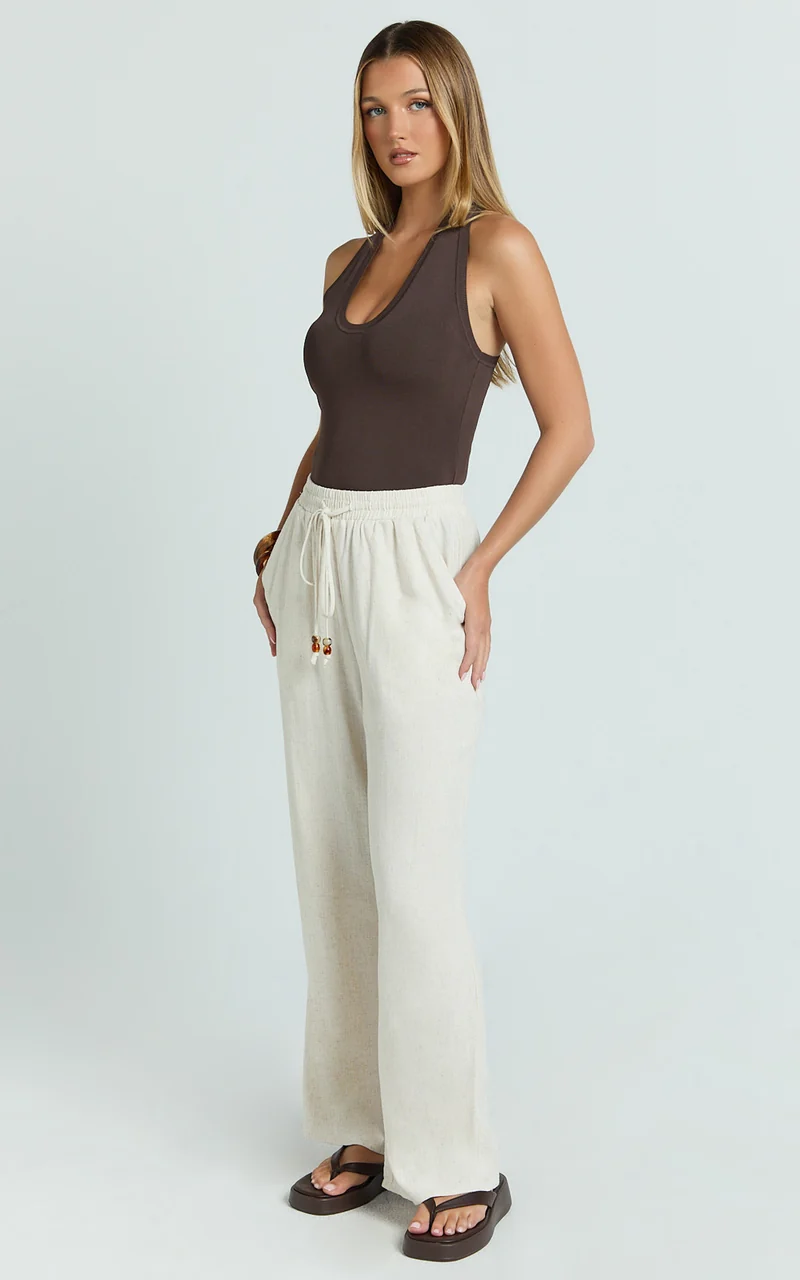 Marina Pants - Mid Waisted Relaxed Elastic Waist Pants in Natural