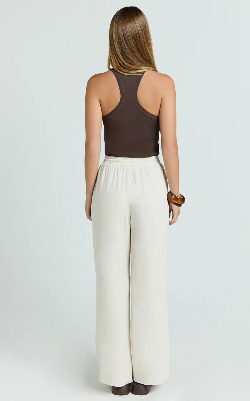 Marina Pants - Mid Waisted Relaxed Elastic Waist Pants in Natural