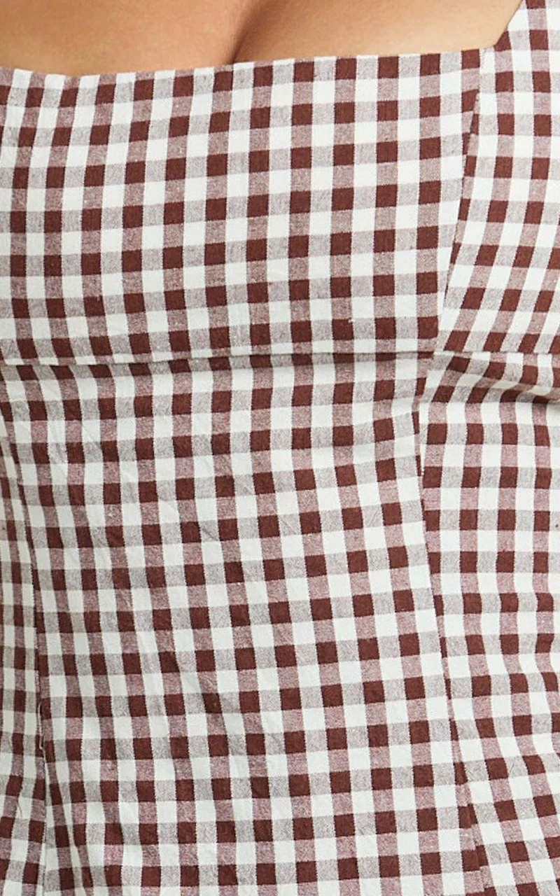 Sophia Mini Dress - Drop Waist Fit And Flare Mini Dress in Chocolate Gingham