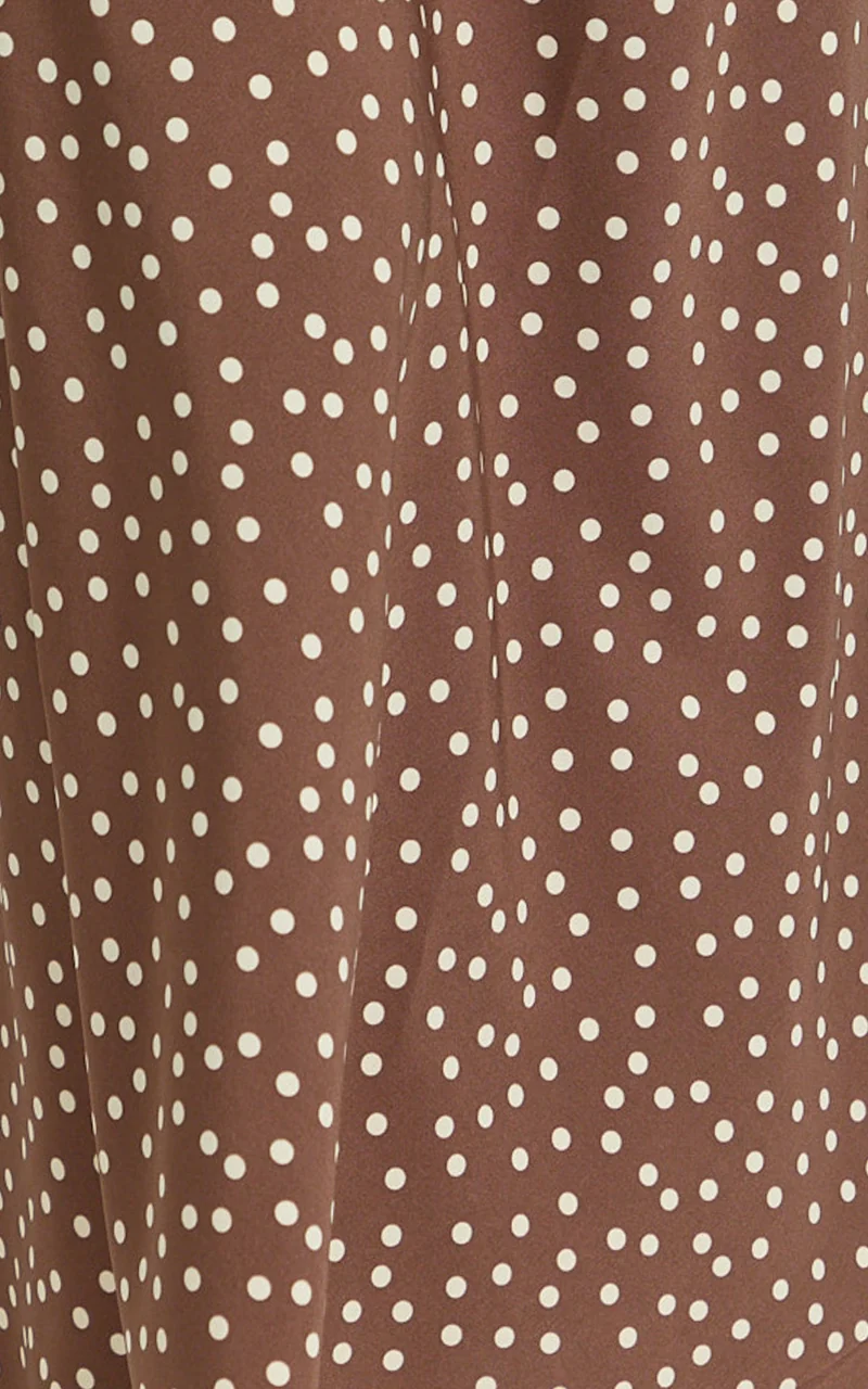 Ruby Maxi Skirt - High Waisted Bias Cut Skirt in Chocolate Polka Dot