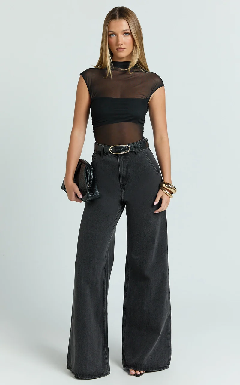 Therese Jeans - High Waist Wide Leg Flare Recycled Denim Jeans in Black