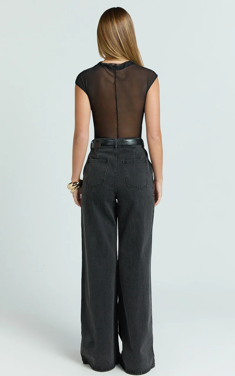 Therese Jeans - High Waist Wide Leg Flare Recycled Denim Jeans in Black
