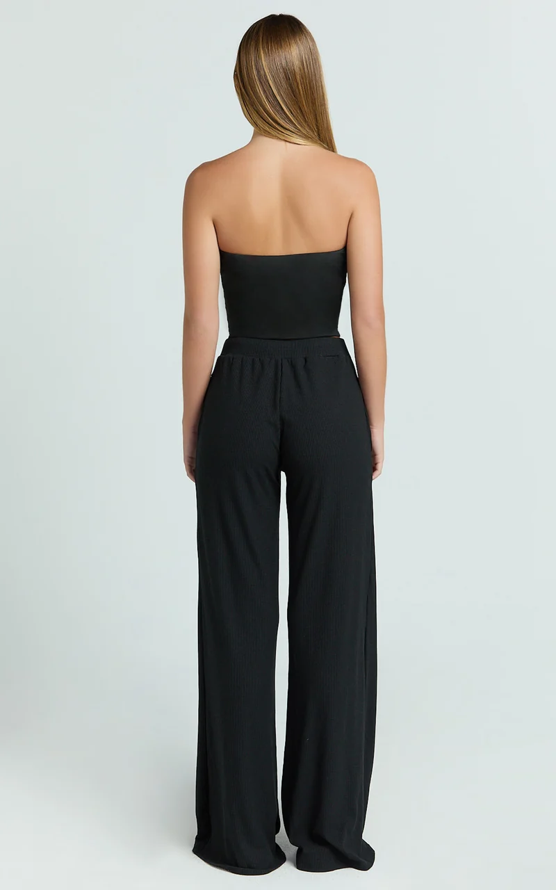 Davie Pants - High Waisted Wide Leg Pants in Black