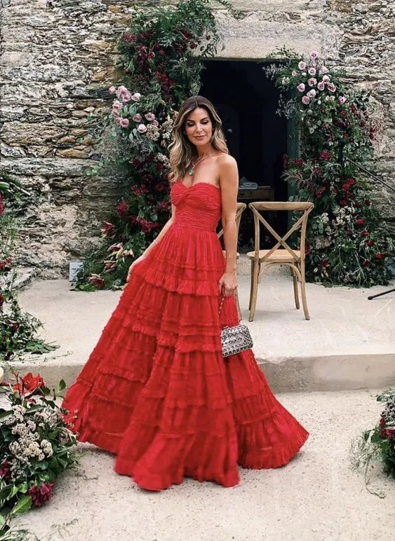 Robe de soirée longue rouge à la mode