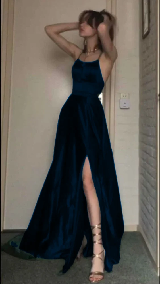 Robe de soirée longue vert foncé coupe trapèze
