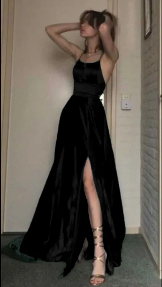 Robe de soirée longue vert foncé coupe trapèze