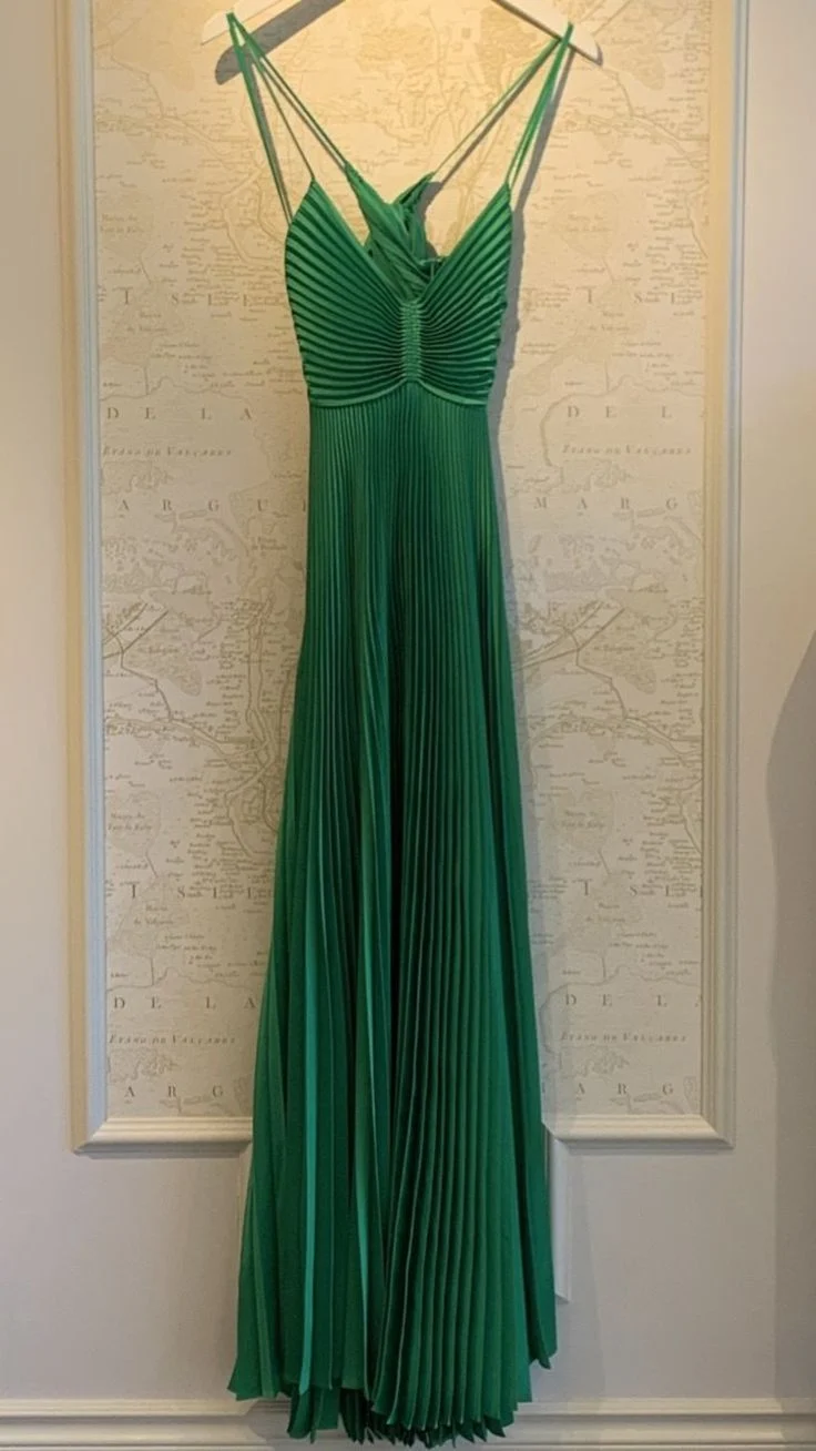 Robe de soirée longue plissée verte