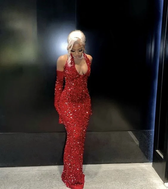 Robe de bal sirène rouge à paillettes